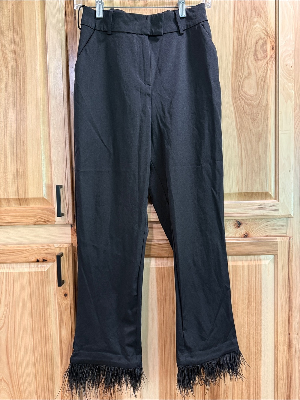 NBD Revolve Black Feather Ankle Trim Playful Romantic Feminine Pants Size S